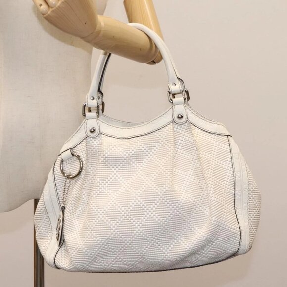 GUCCI Hand Bag Raffia Silver White Auth - Picture 14 of 16